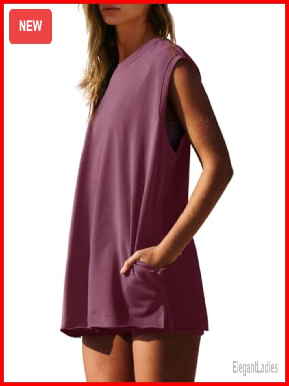 2 Piece Matching Lounge Set with Tunic Top and Biker Shorts - Picture 2 of 6